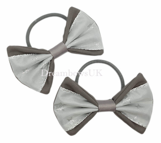 Grey and white hair bows on thick bobbles
