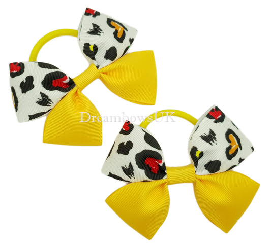 Golden Yellow Leopard Print Hair Bows - Unique Style for Your Little Girl