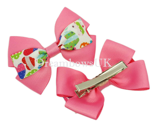 Bright pink hair bows, alligator clips