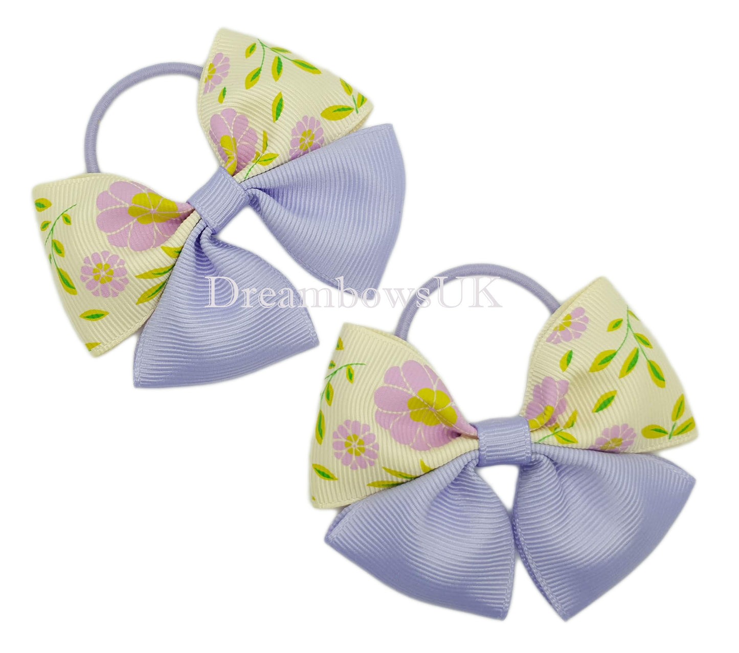 Lilac floral hair bows on thin bobbles