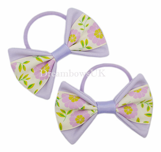 Lilac and cream bows on thick bobbles