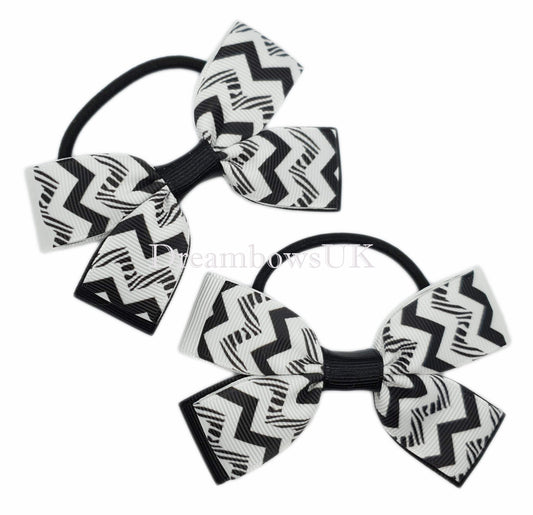 Black and white chevron hair bows on thick bobbles 