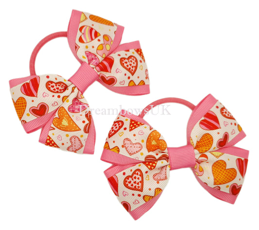 hearts design hair bows on thick bobbles