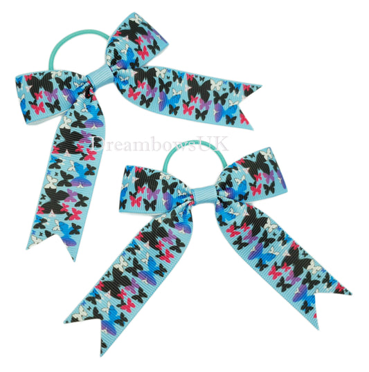Blue and Black Butterfly Design Hair Bows on Thin Bobbles