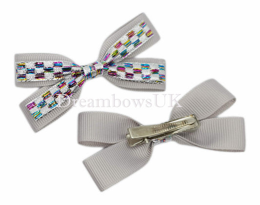 Silver glitter hair bows on alligator clips