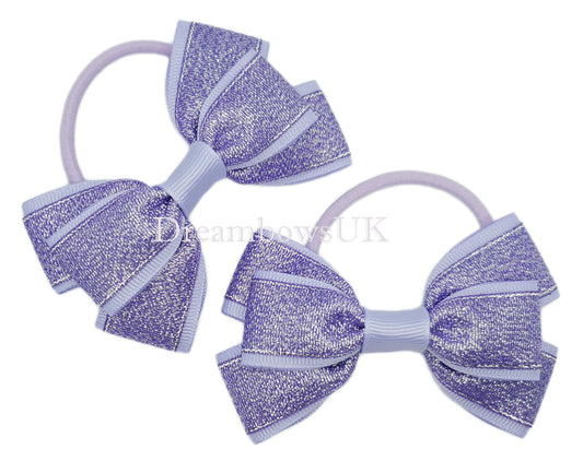 Lilac glitter hair bows on thick bobbles