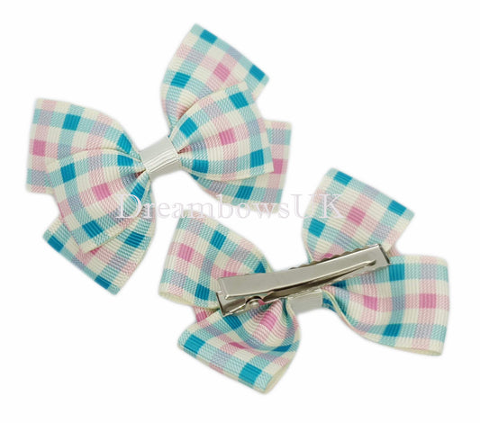 Checked hair bows on alligator clips