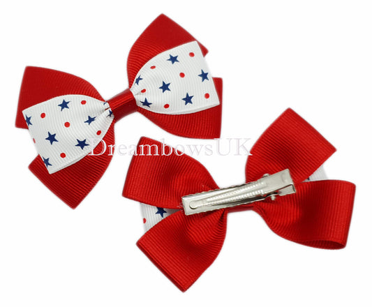 Red stars design hair bows on alligator clips
