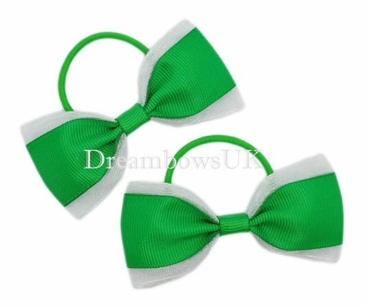 Emerald green hair bows, thin bobbles