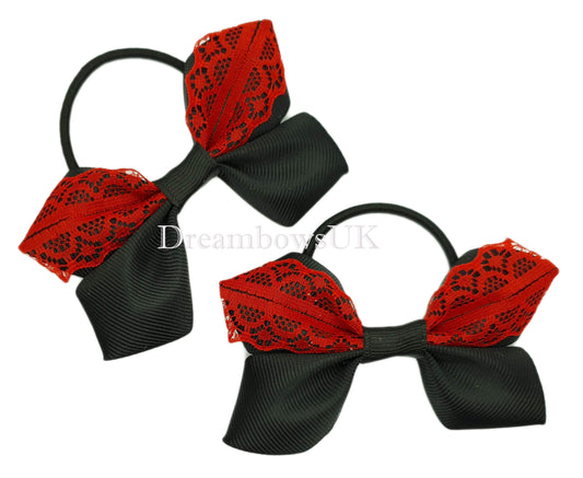 Black and red hair bows on thick bobbles
