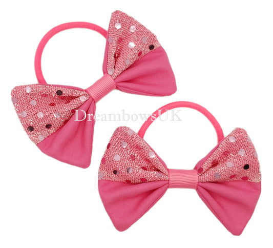 Pink diamante hair bows on thick bobbles