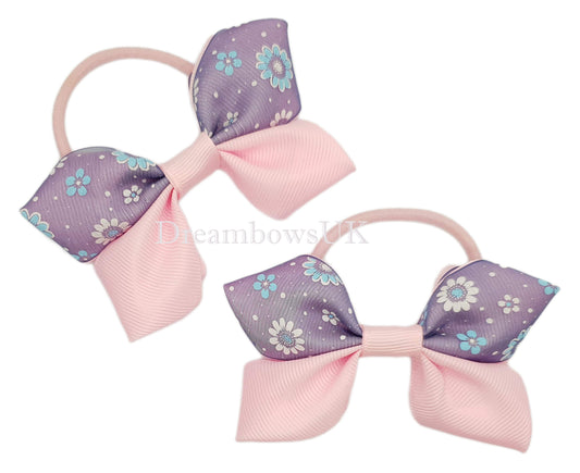 Sweet Baby Pink and Blue Floral Hair Bows – Thick Bobbles