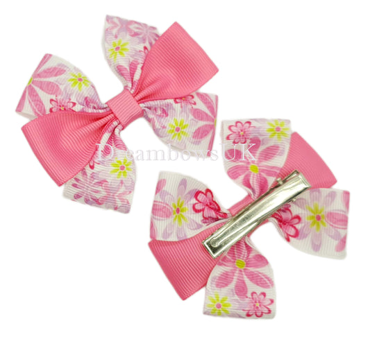 Pink, white and lilac floral hair bows, hair slide
