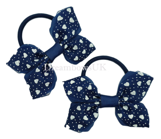 Navy blue and white hair bows