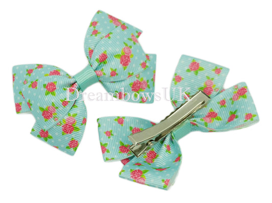 Floral hair bows on alligator clips