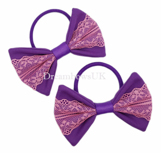 Pink and purple lace hair bows on thick bobbles