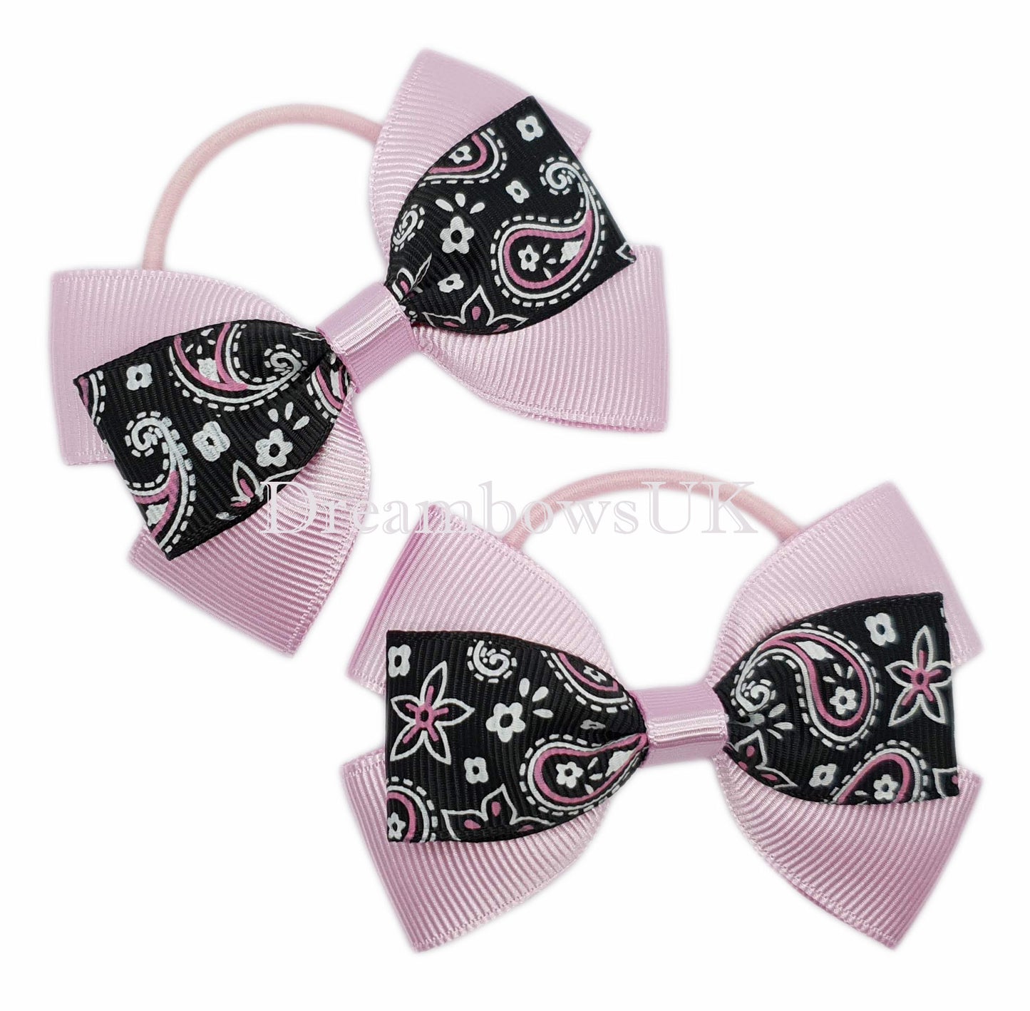 Paisley hair bows on thin bobbles