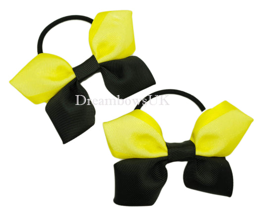 Black and yellow bows, organza hair bows, snag free bobbles