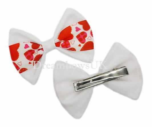 Red and white hair bows, alligator clips 