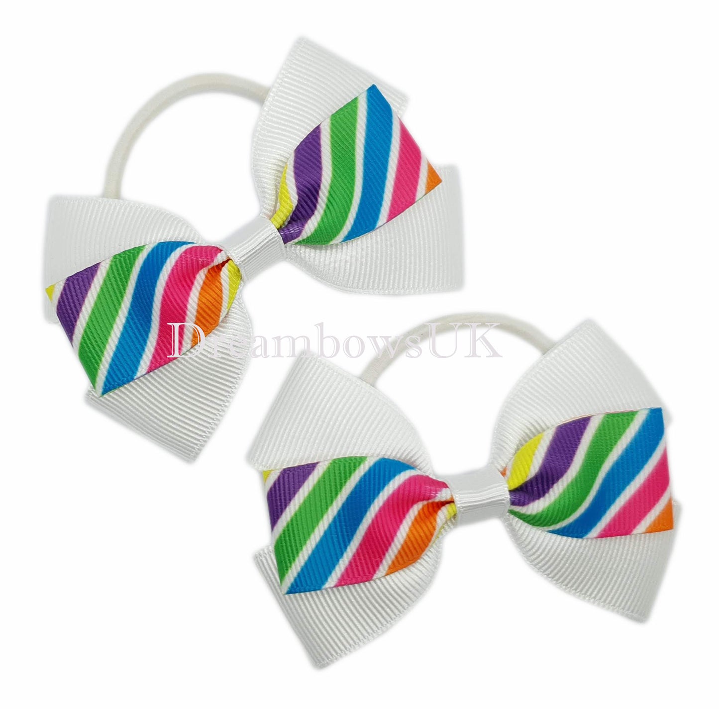 Colourful striped hair bows on thin bobbles