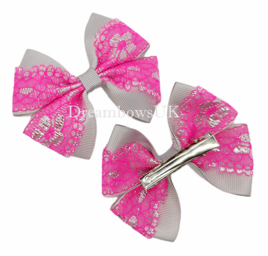 Lace hair bows, alligator clips
