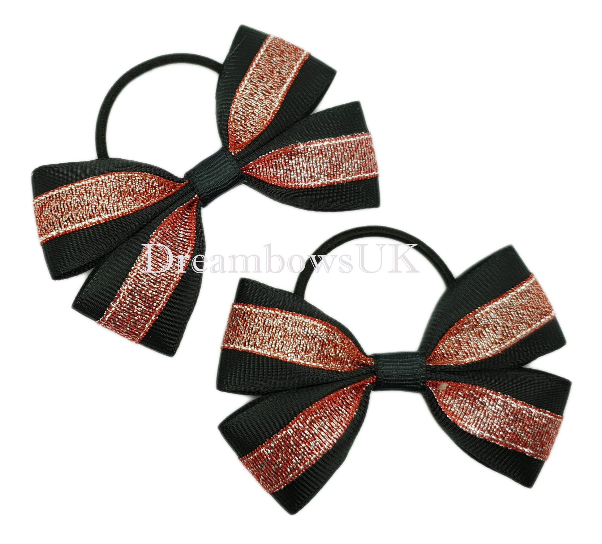 Black and red glitter hair bows on thin bobbles