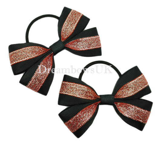 Black and red glitter hair bows on thin bobbles