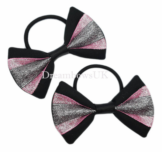 Black and pink glitter hair bows on thick bobbles