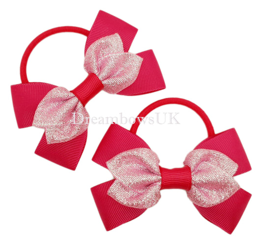Pink glitter hair bows on thick bobbles