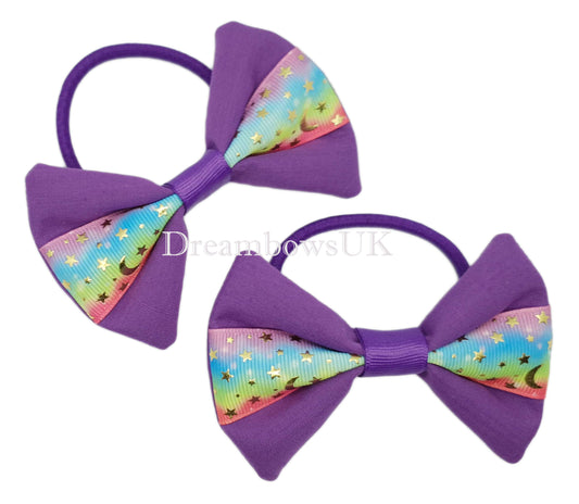 Purple stars design hair bows on thick bobbles