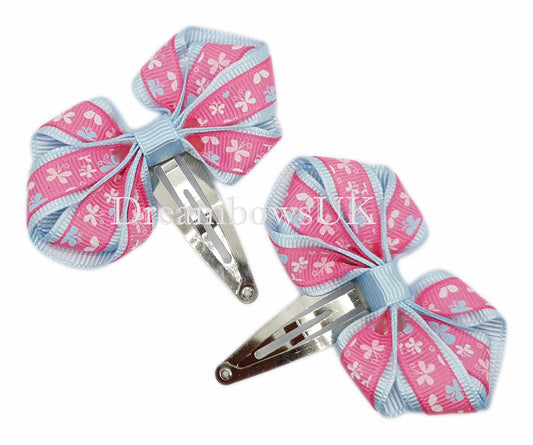 Butterfly design hair bows, on snap clips