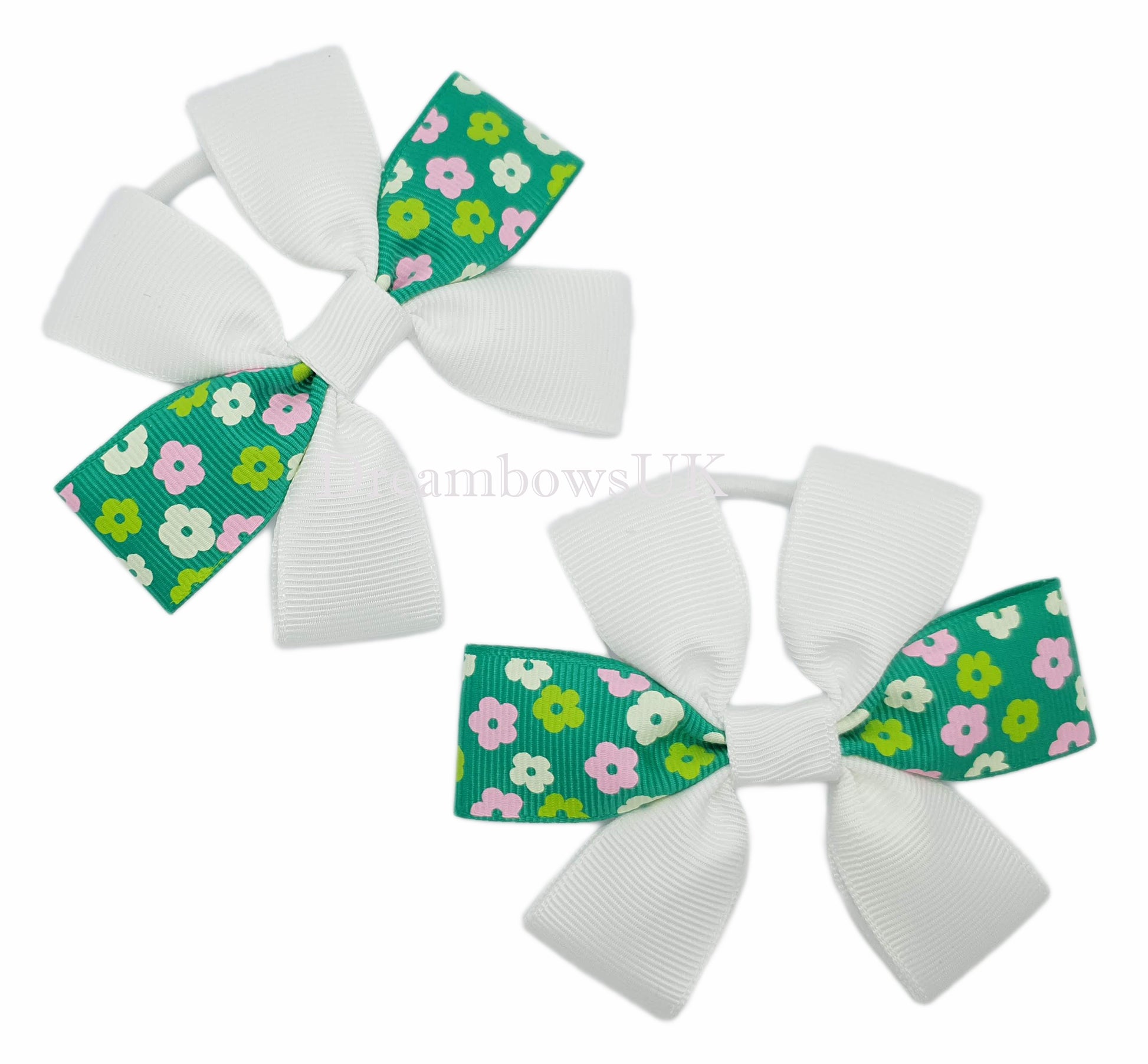Girls floral hair bows on thick bobbles