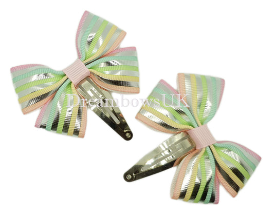 Pastel hair bows, toddler hair clips, striped bows