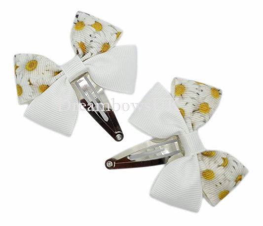 Girls floral hair bows on snap clips