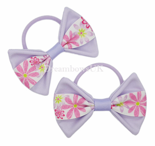 Lilac floral hair bows on thick bobbles
