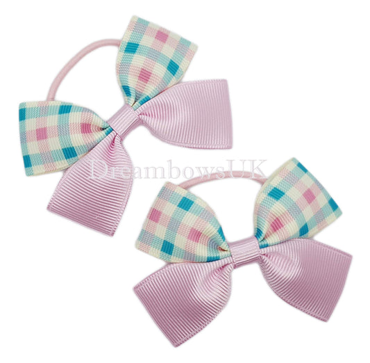 Pink checked hair bows on thin bobbles