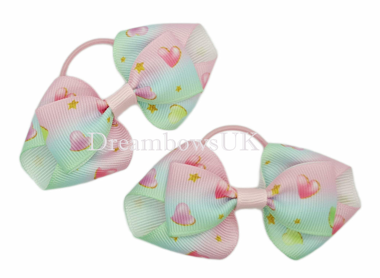 Pastel hearts design hair bows on thin bobbles