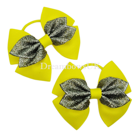 Yellow and black glitter bows, thin hair accessory bobbles