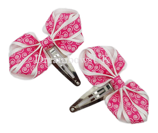 Pink and white hair bows, snap clips