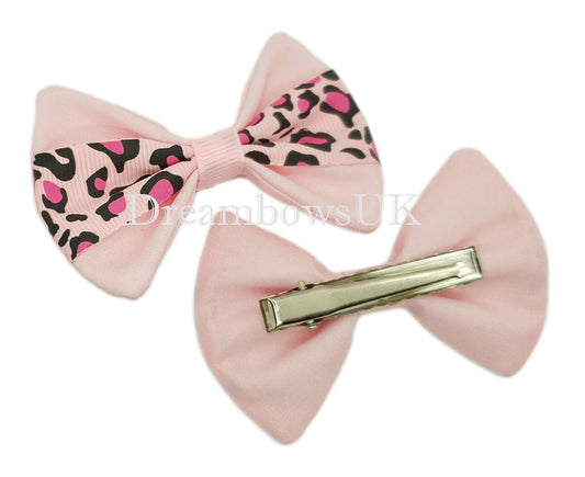Pink hair bows, leopard print hair bows, alligator clips, crocodile clips