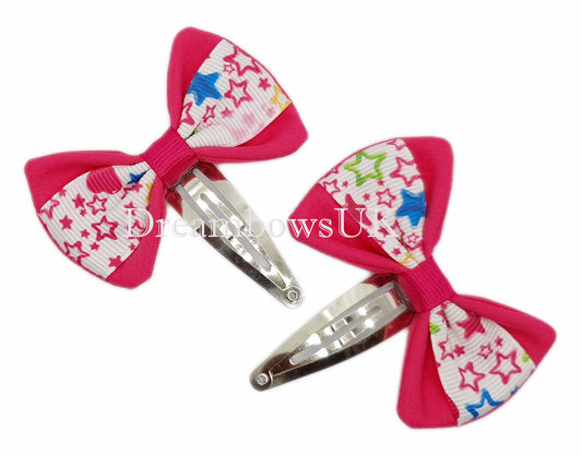 Pink and white baby hair bows, snap clips