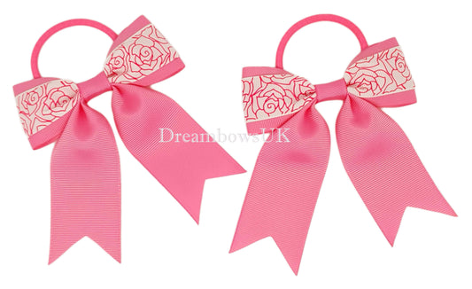 Pink floral hair bows, thick bobbles