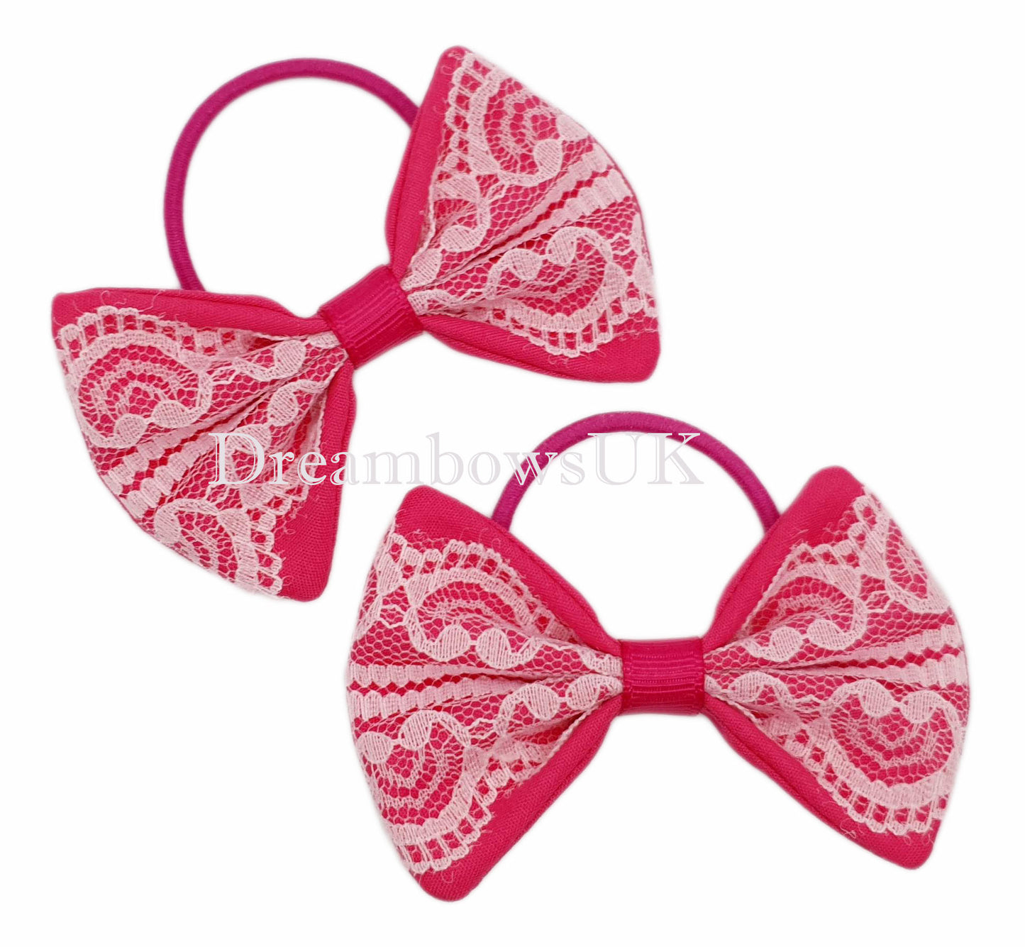 Charming Pink Lace Hair Bows - Thin bobbles