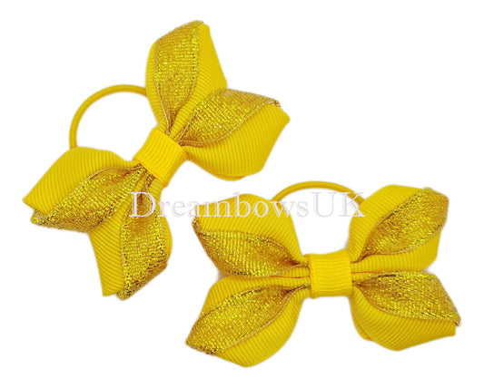 Golden yellow glitter hair bows on thin bobbles