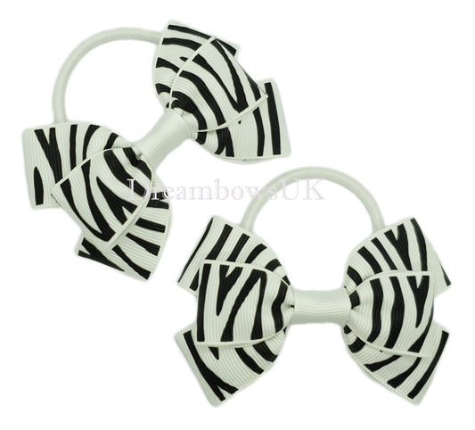 Black and white animal print hair bows on thick bobbles