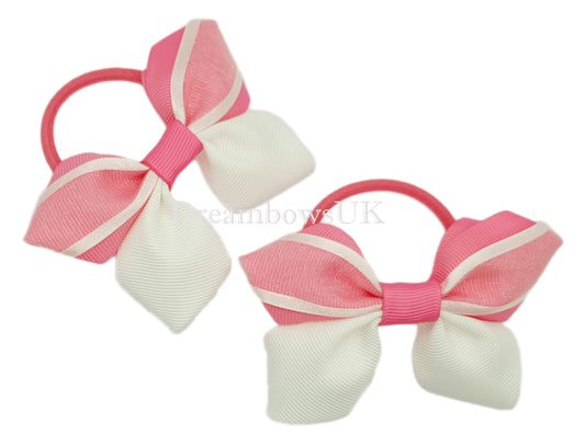 Hot pink and white organza hair bows on thick bobbles