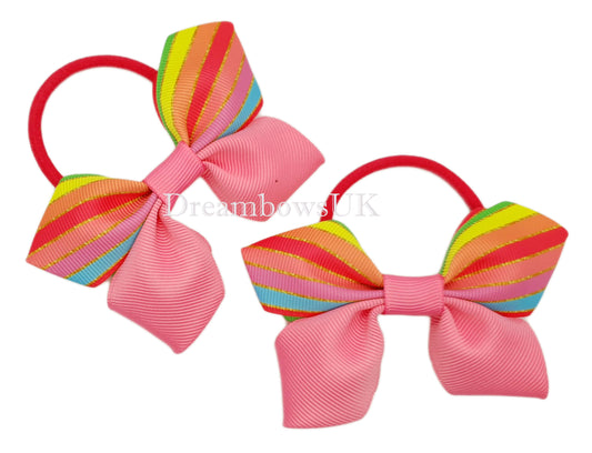 Colourful striped hair bows on thick bobbles