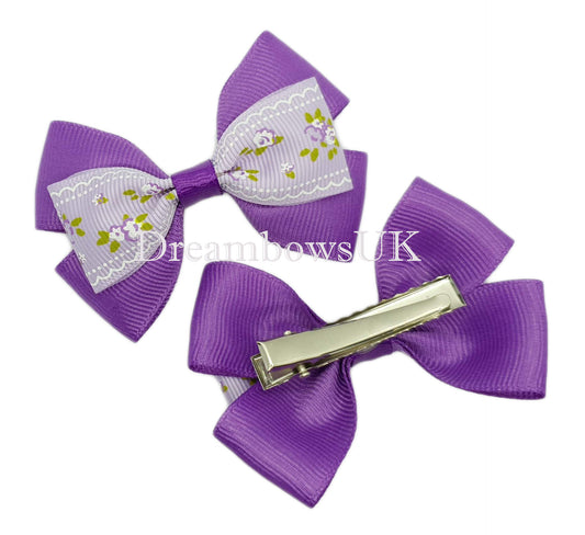 Purple and Lilac Floral Hair Bows - Alligator Clips