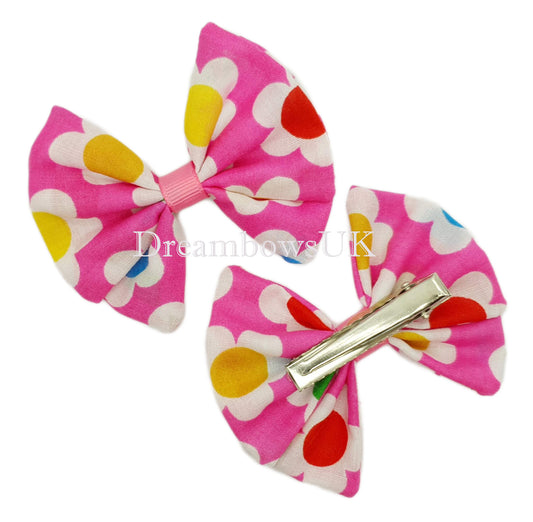 Pink floral hair bows, alligator clips