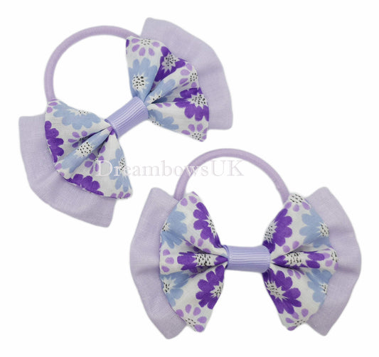 Lilac floral hair bows, thick bobbles